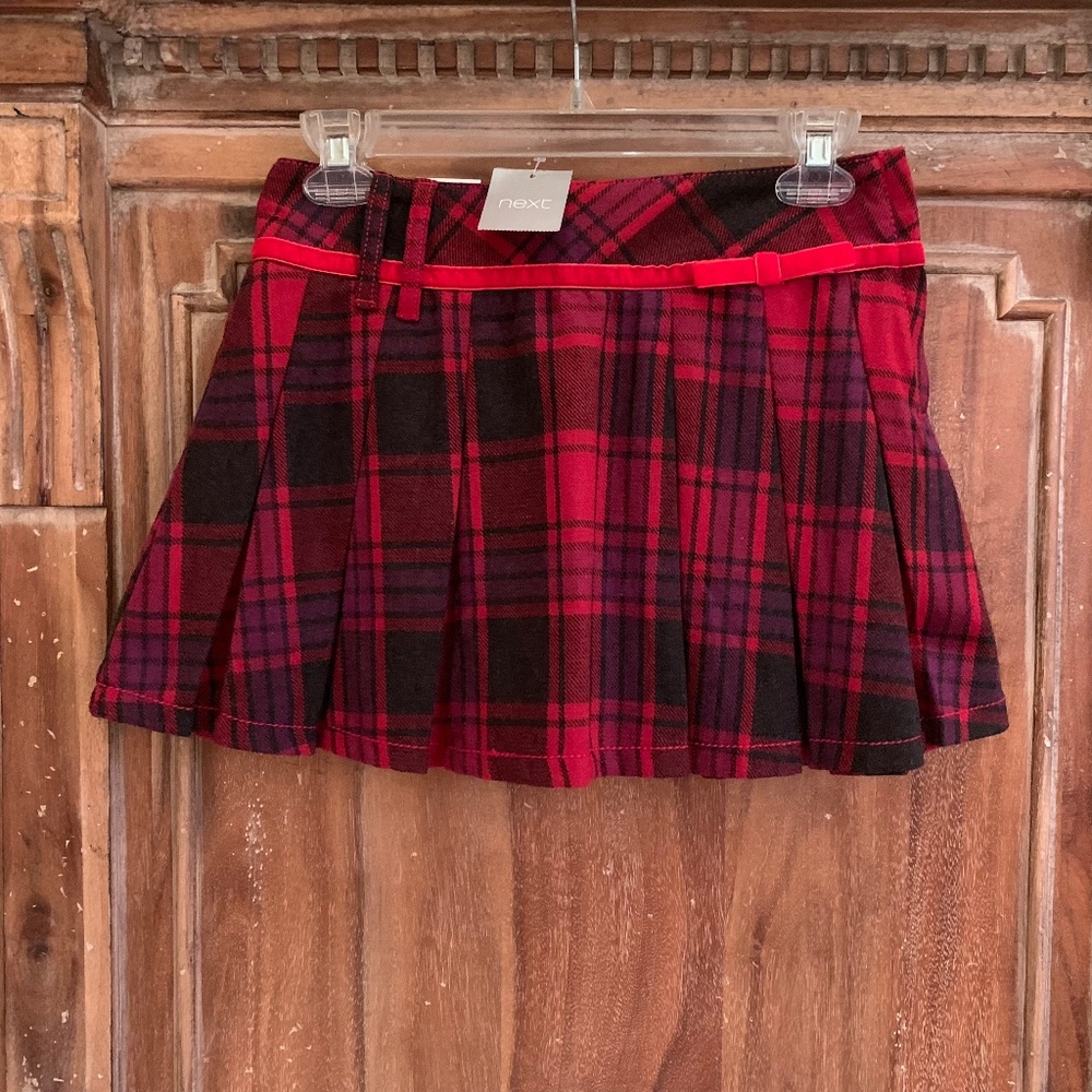 NEXT UK Girls Red Plaid Pleated Poly/ Wool Blend Skirt Size 11 YRS